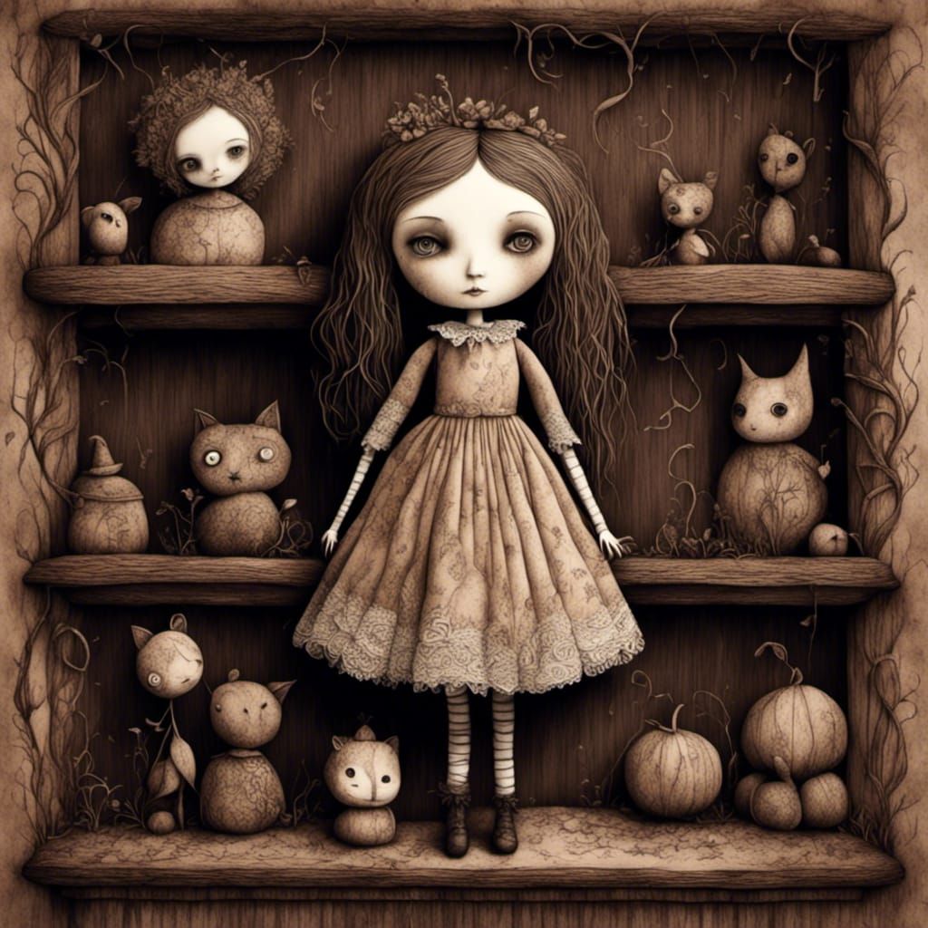 Vintage doll on shelf