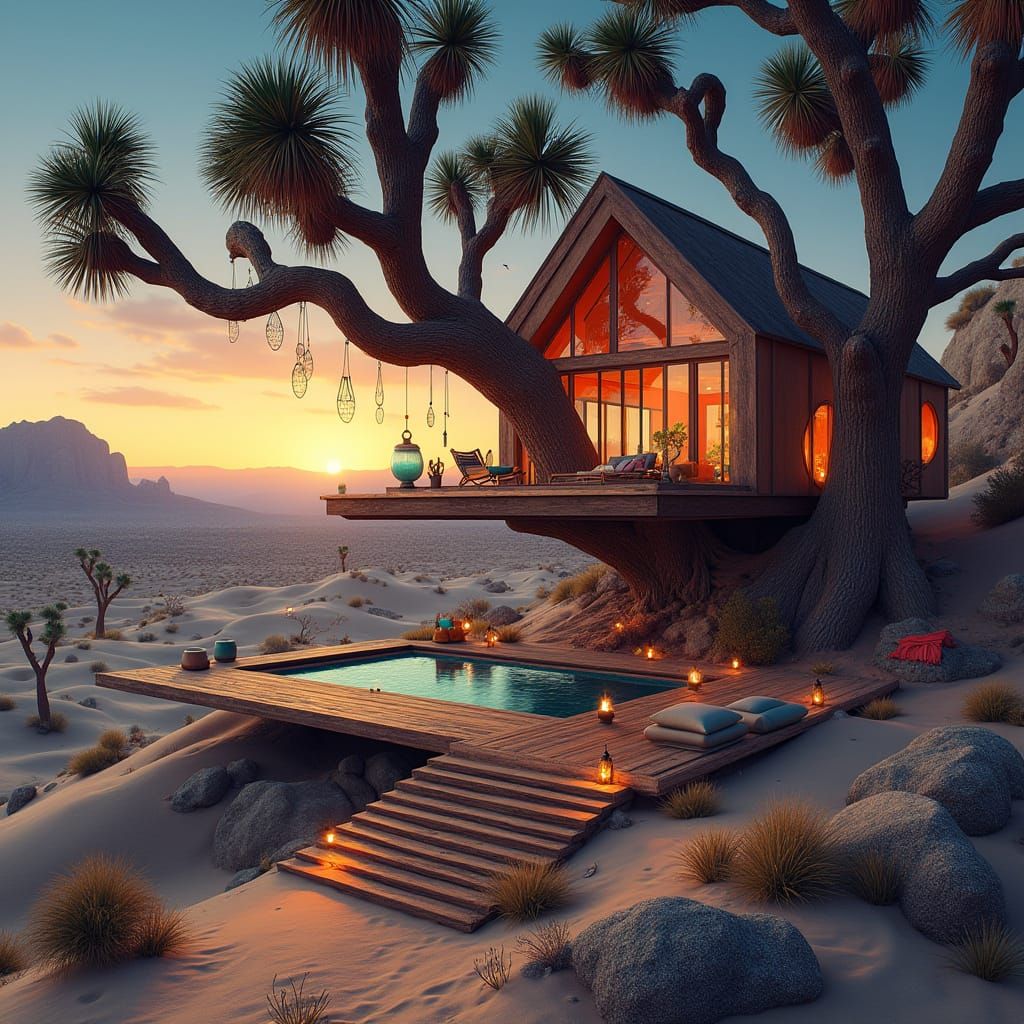 Surreal Desert Oasis Treehouse Village