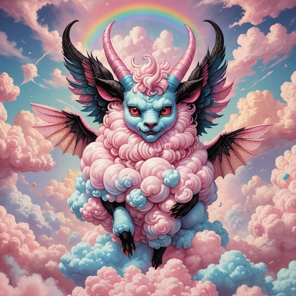 Cotton Candy Demon on a Cloud in Pastel Colors