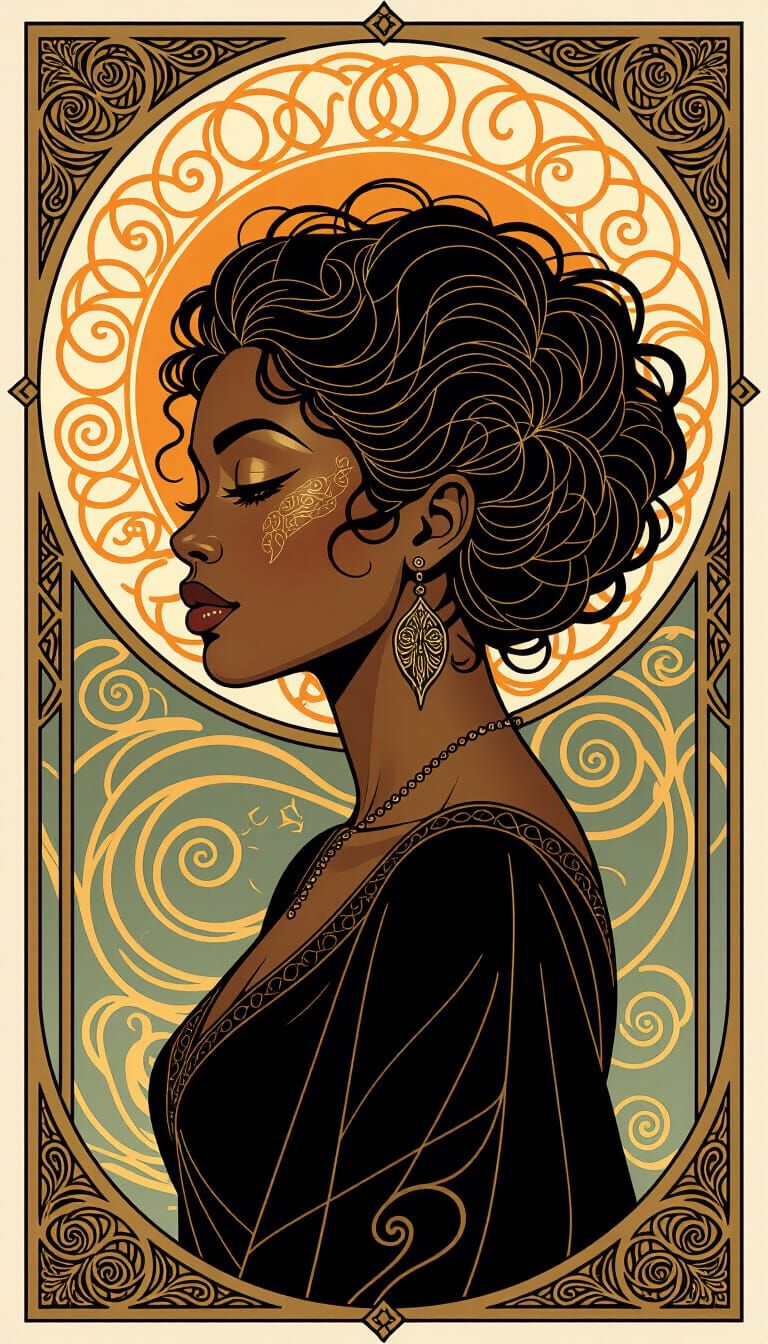 Art Nouveau Woman with Metallic Filigree Hair