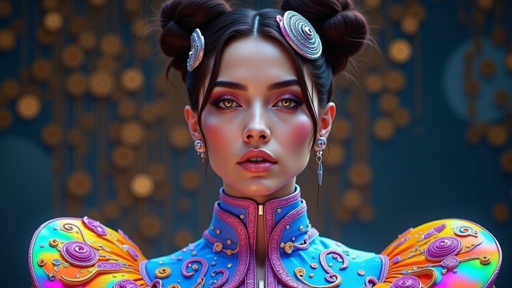 Hyperrealistic Woman in Futuristic Jewelry and Clothing