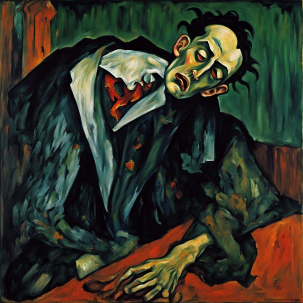 Surreal Neo-Impressionist Nightmare Scene in Oil