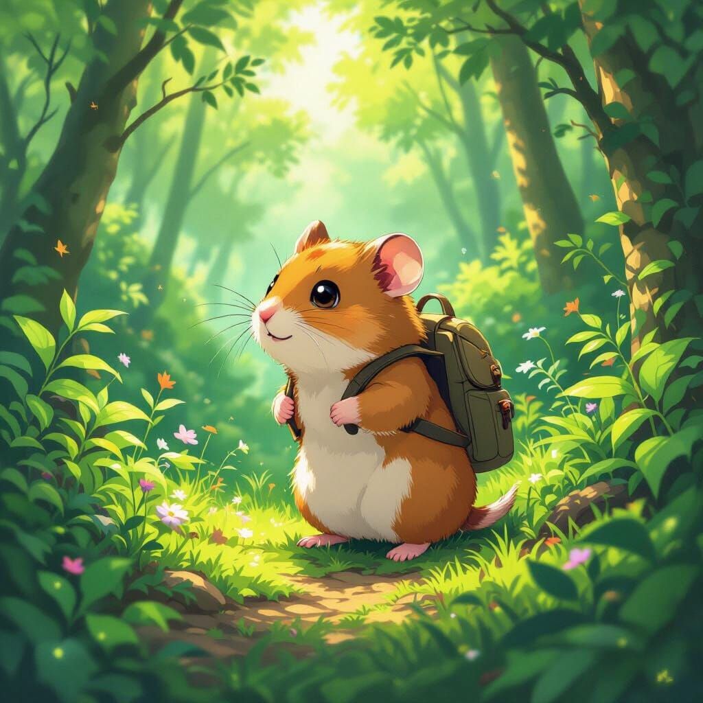 Hamster's Forest Adventure in Ghibli Style