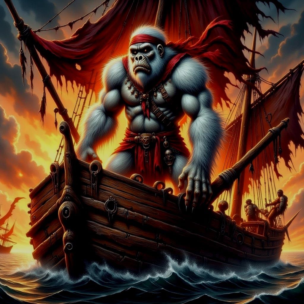 White Gorilla Pirate in Dark Fantasy Style