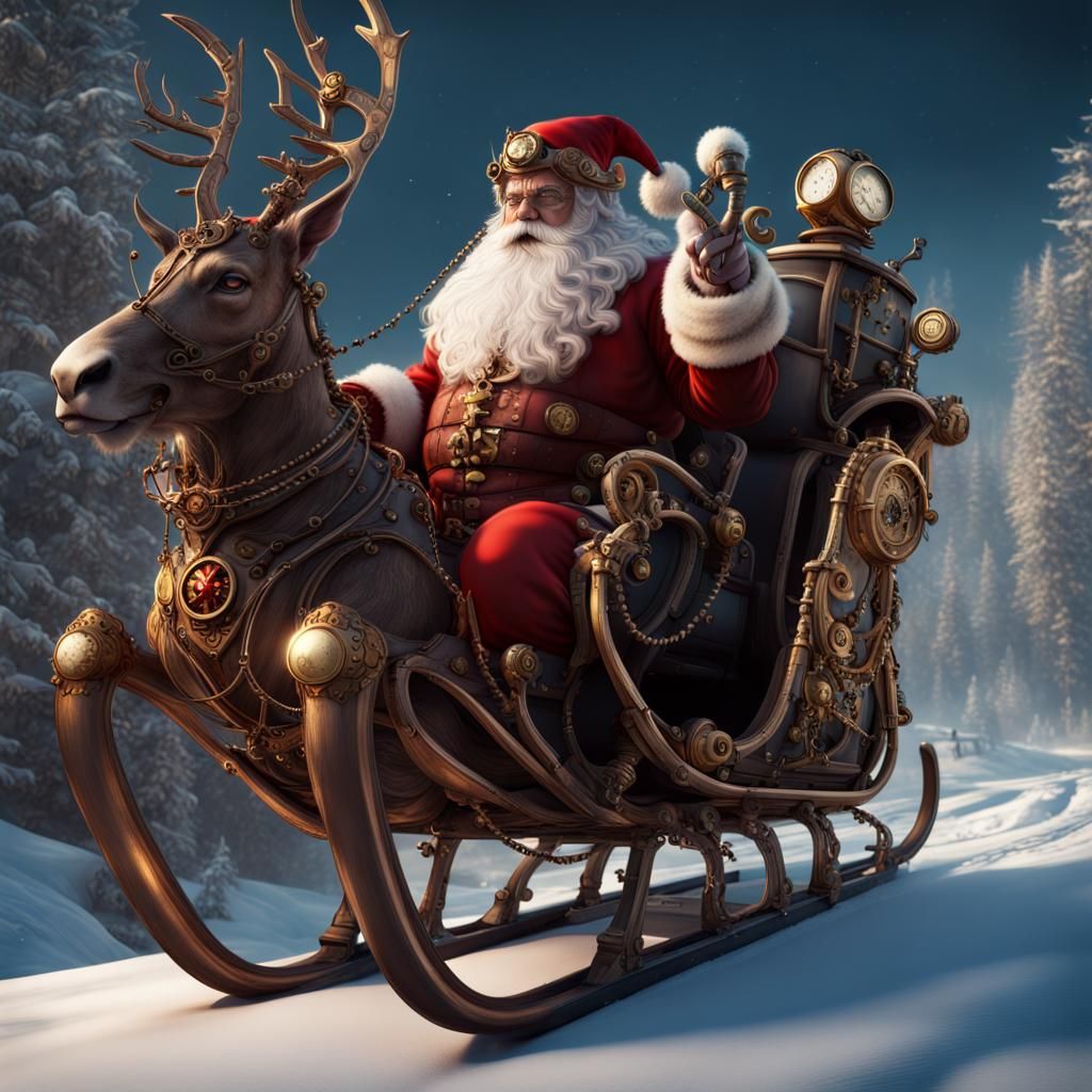 Steampunk Santa Claus on sleigh