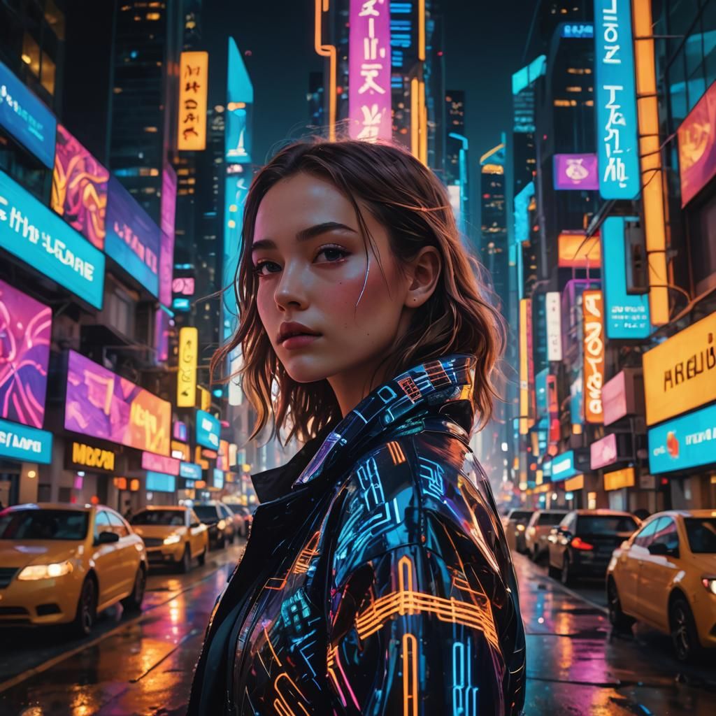 Energy Being in Gleaming Cyberpunk City