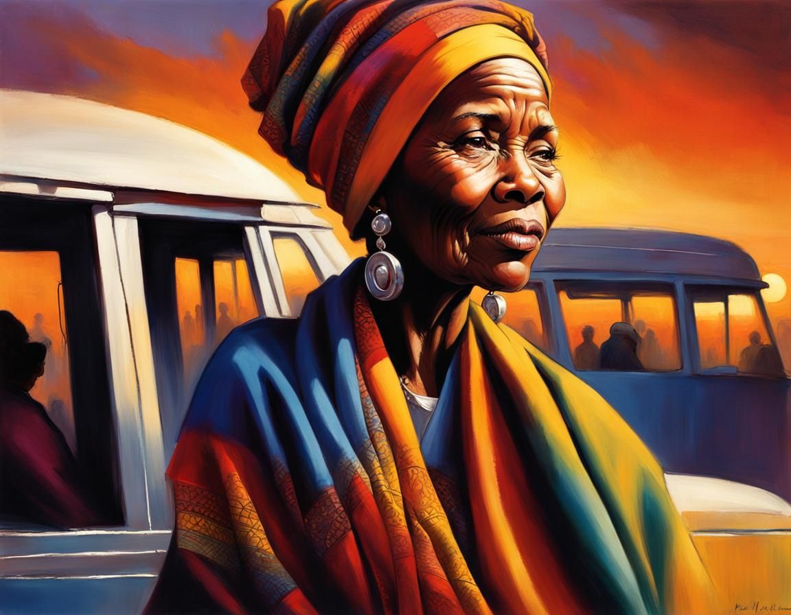 Elderly Woman's Commute at Dawn