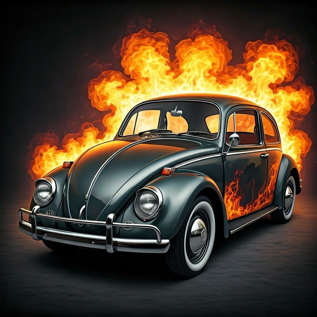 Fiery 1960s Beetle in Comic Book Style