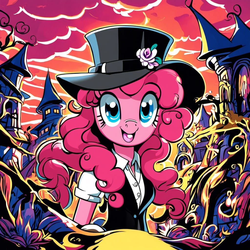 Pinkie pie wearing a detective hat hiding from Applejack fan...