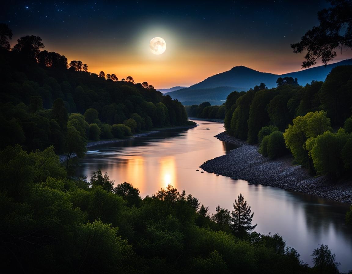 Moonlit River Landscape Photography