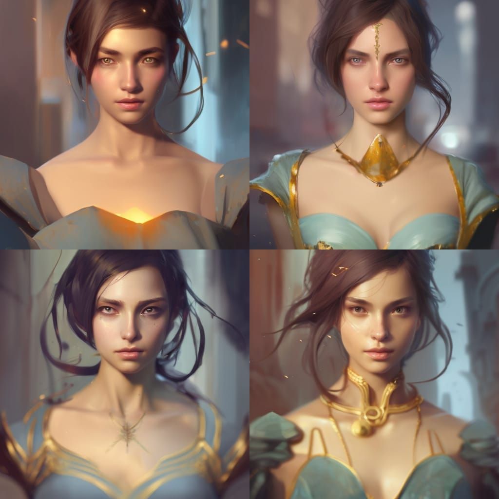 Ethereal Beauty in Aqua and Gold: Art Nouveau Portrait