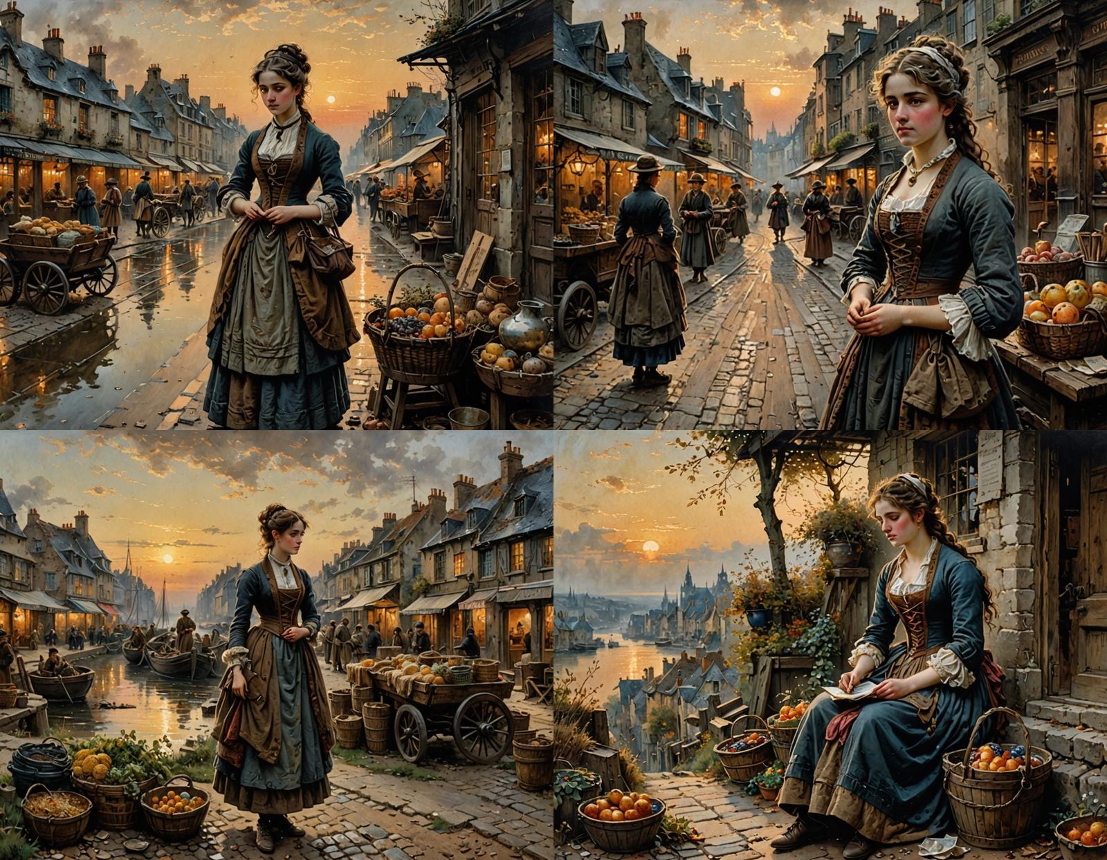 Sad Merchant Girl Begging in 1800s France