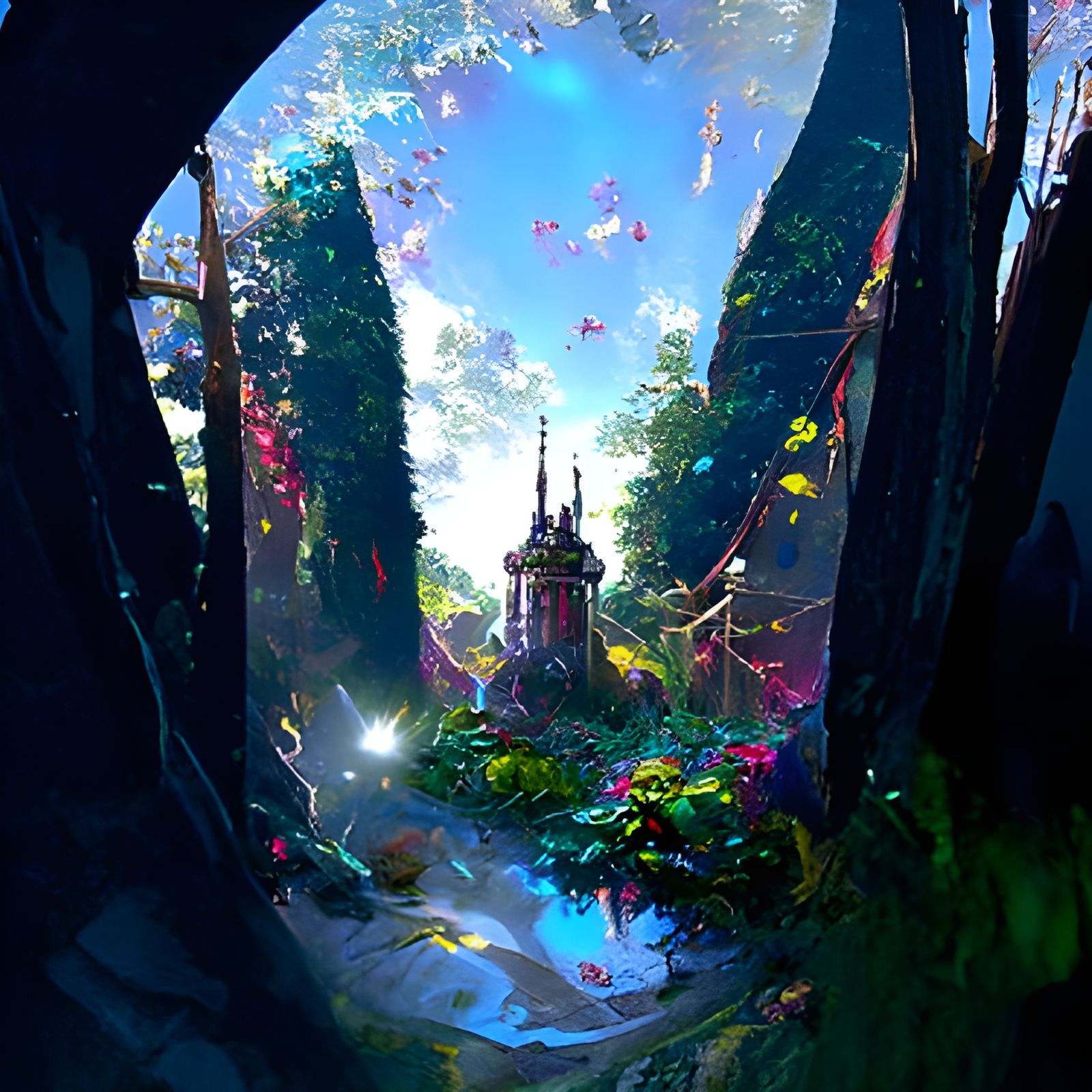 Magical Fairy Castle in Mystical Forest, Digital Art