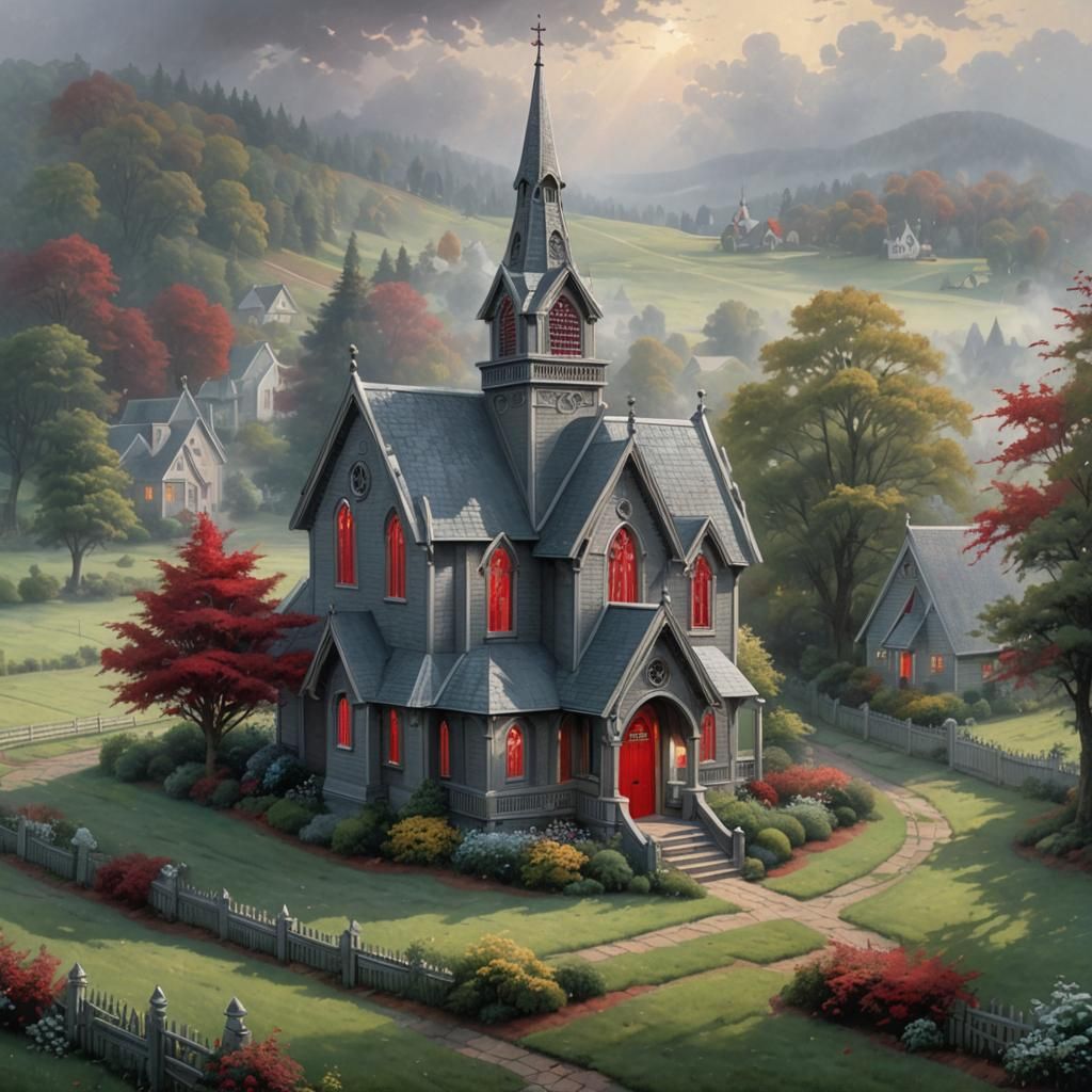 Victorian Gothic Chapel in Field, Ethereal Fantasy Style