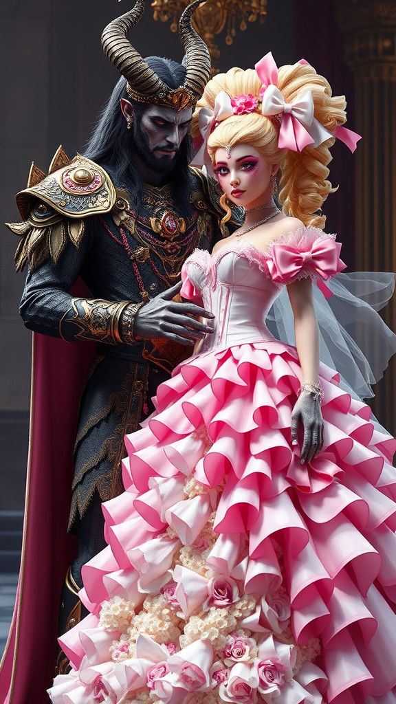 Demon King Buttons Sissy Bride's Frilly Corset in 3D