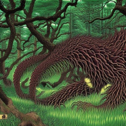 Eerie Forest Monster in Japanese Manga Style