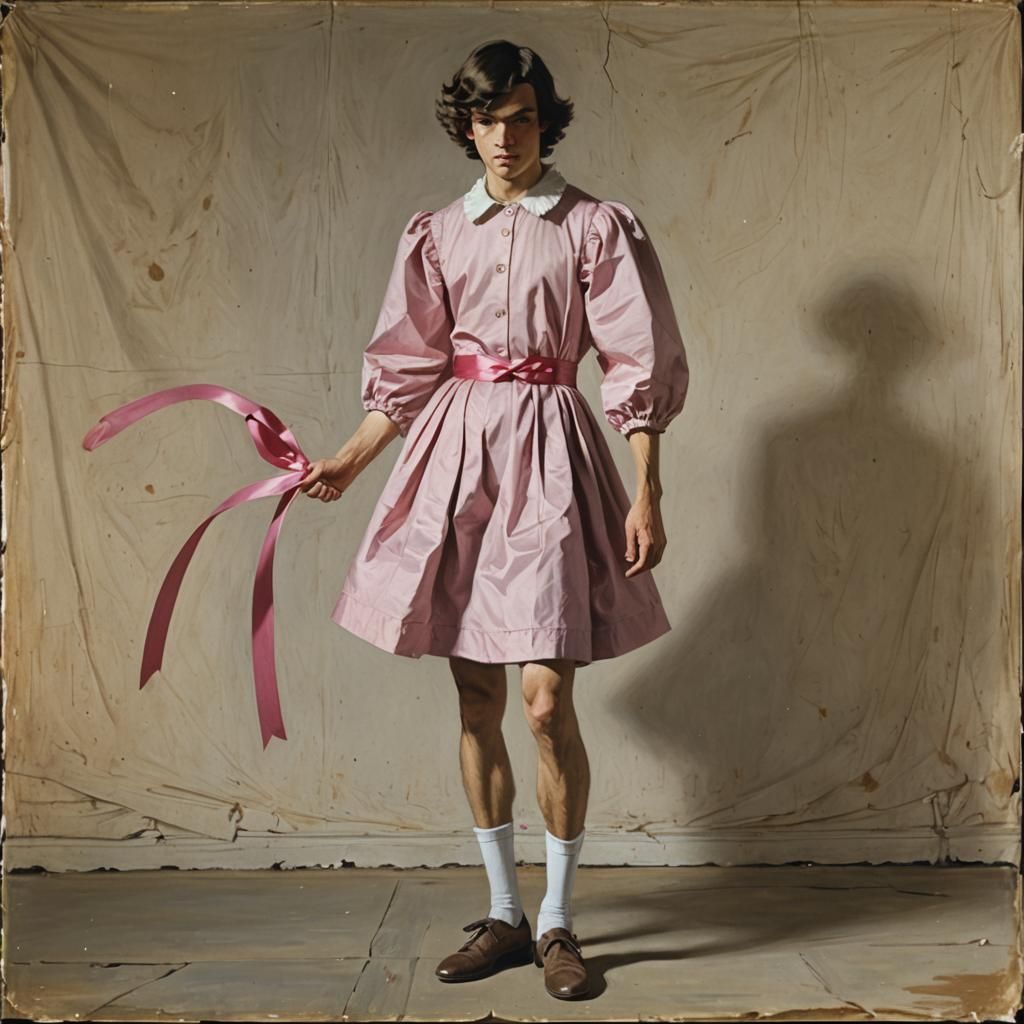 Boy in Pink Dress, Andrew Wyeth Style Concept Art