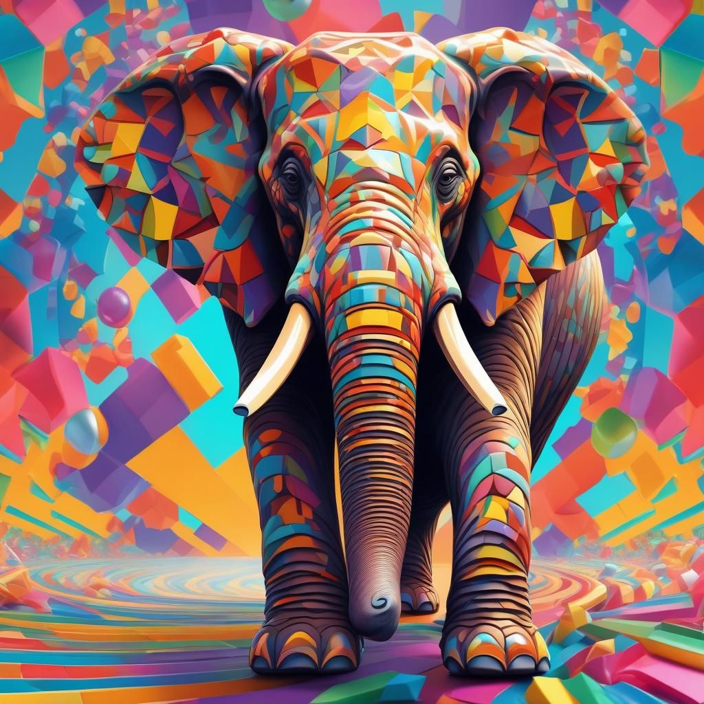 Fractal Elephant in Hyperrealistic Geometric Art