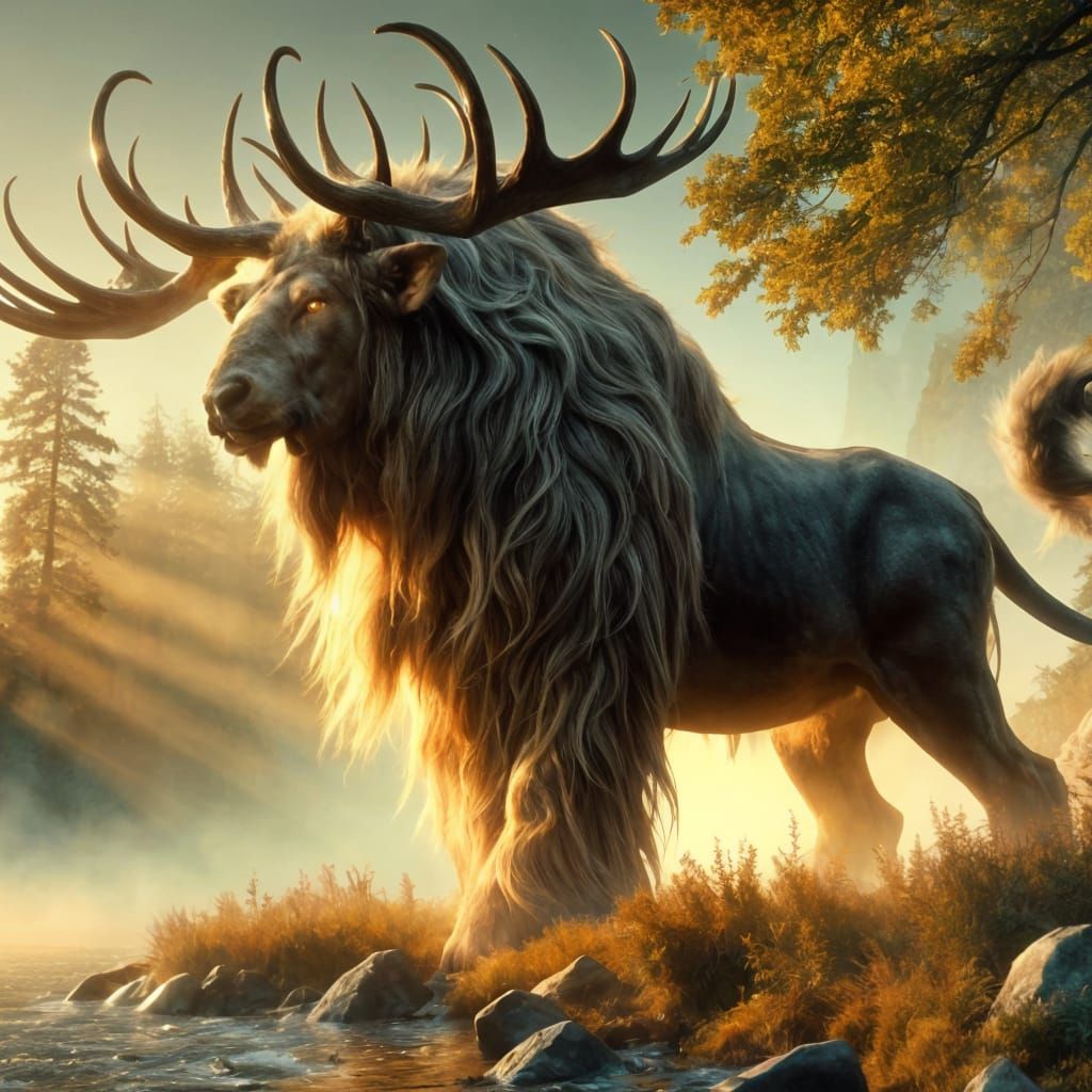 Majestic Buffalo-Moose Hybrid in Digital Matte Painting