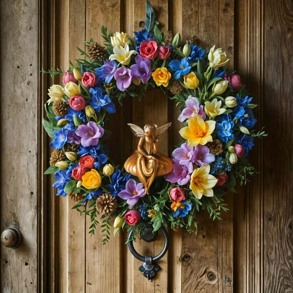Vibrant Floral Wreath with Whimsical Touches