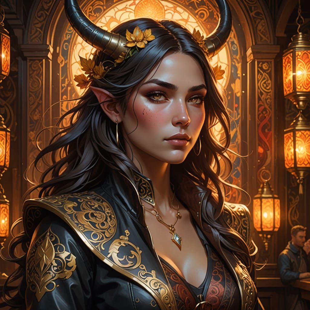Regal Female Demon in Tavern Splendor