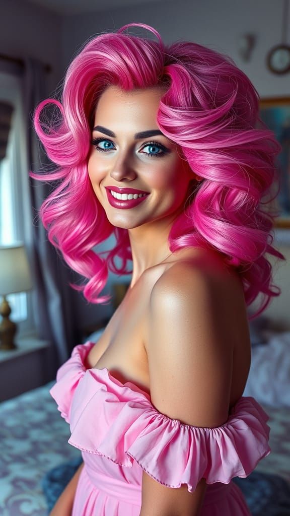 Romantic Realism Portrait: Pink Hair, Blue Eyes, 8K