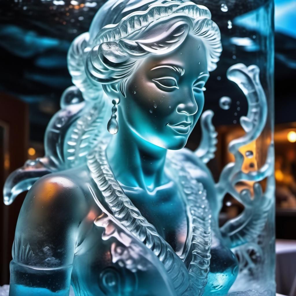 Icy Mermaid Sculpture in Sea Restaurant