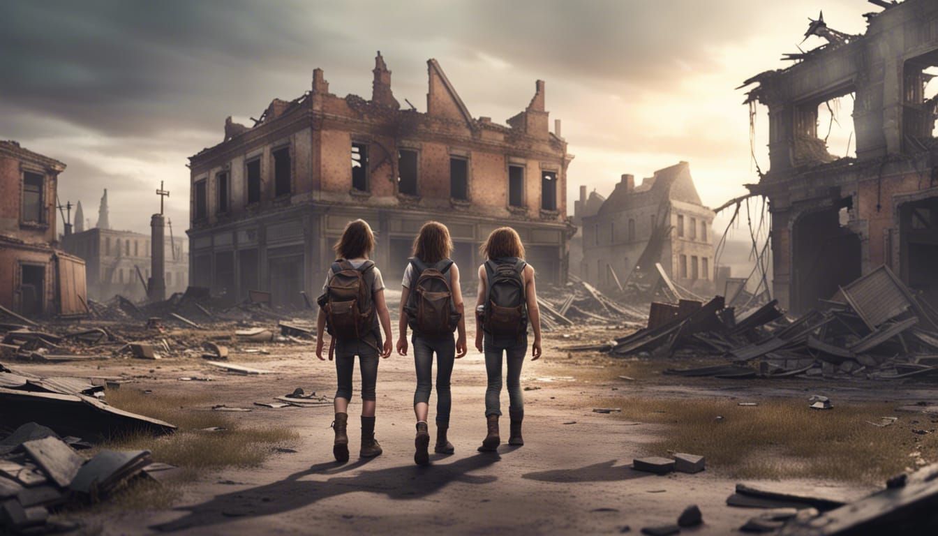Post-Apocalyptic Siblings Wander Ruined Town Square