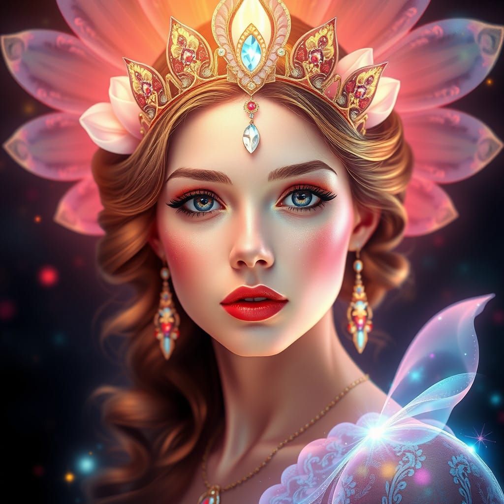 Celestial Princess Radiates Flower Essence in Art Nouveau-In...