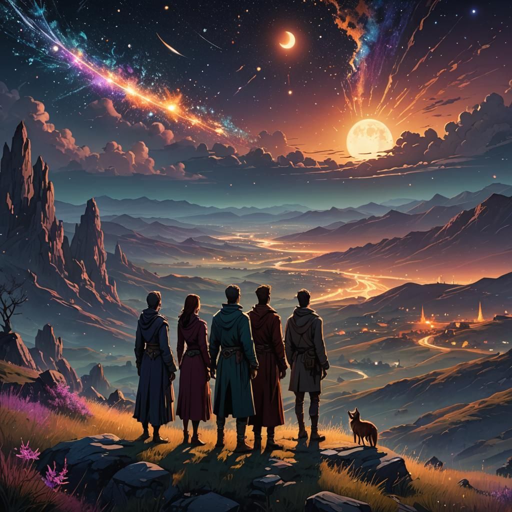 Mystical Hillside at Night: Concept Art Landscape