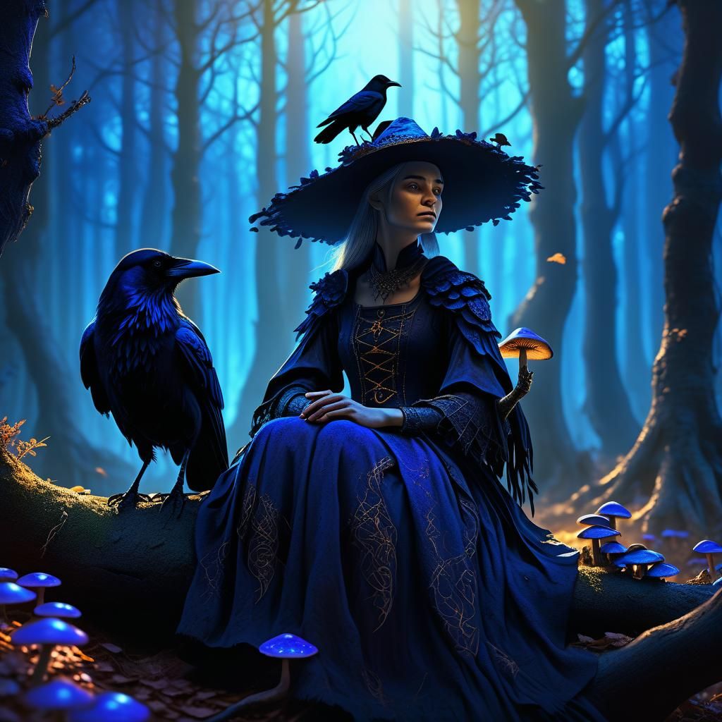 Witch and Crow in Mystical Forest Concept Art