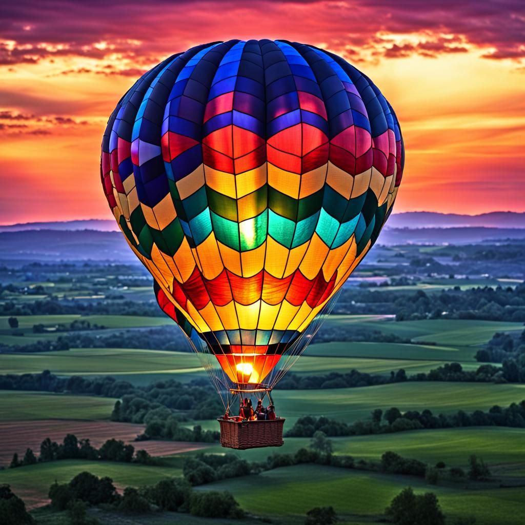 Stained Glass Hot Air Balloon at Sunset