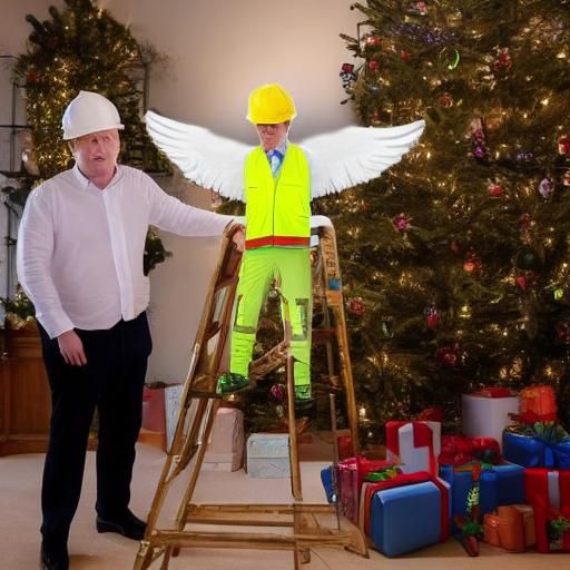 Boris Johnson attempts to put an angel on the top of his Christmas tree (but fails miserably).
