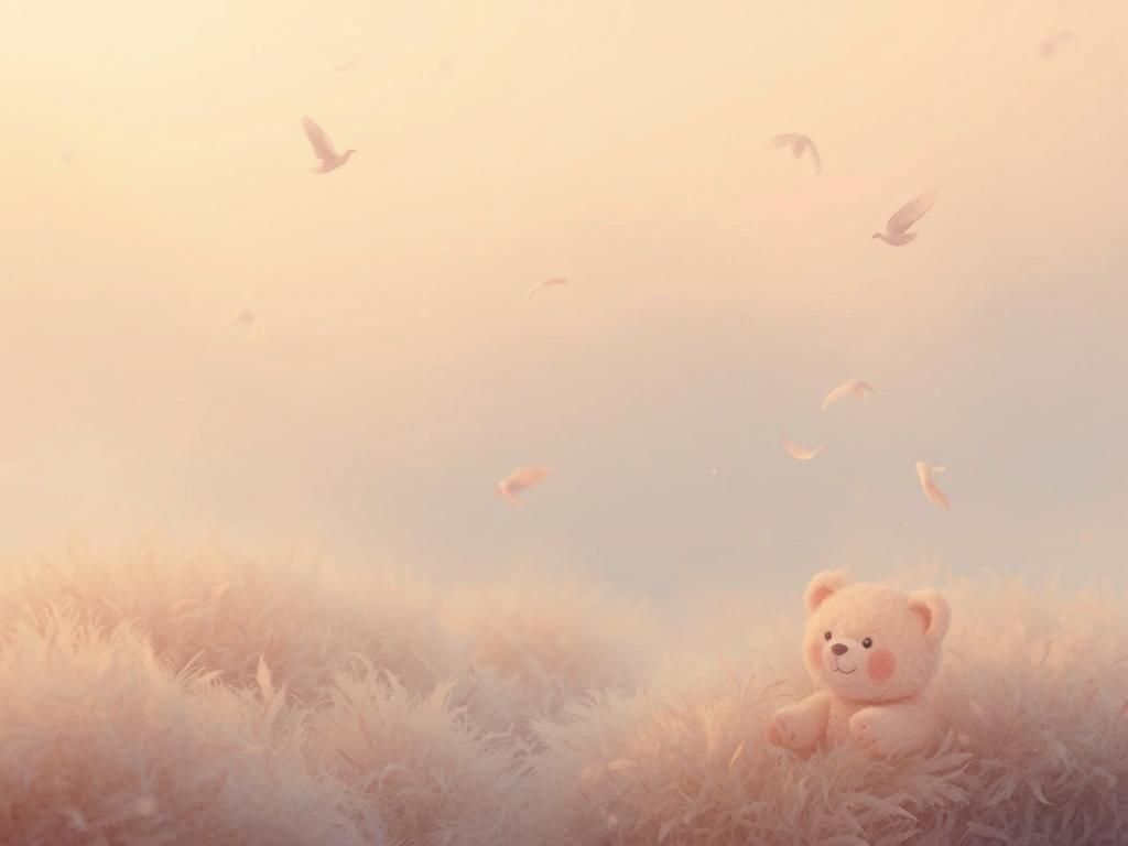 Whimsical Teddy Bear in Feather Sea, Dreamlike Illustration