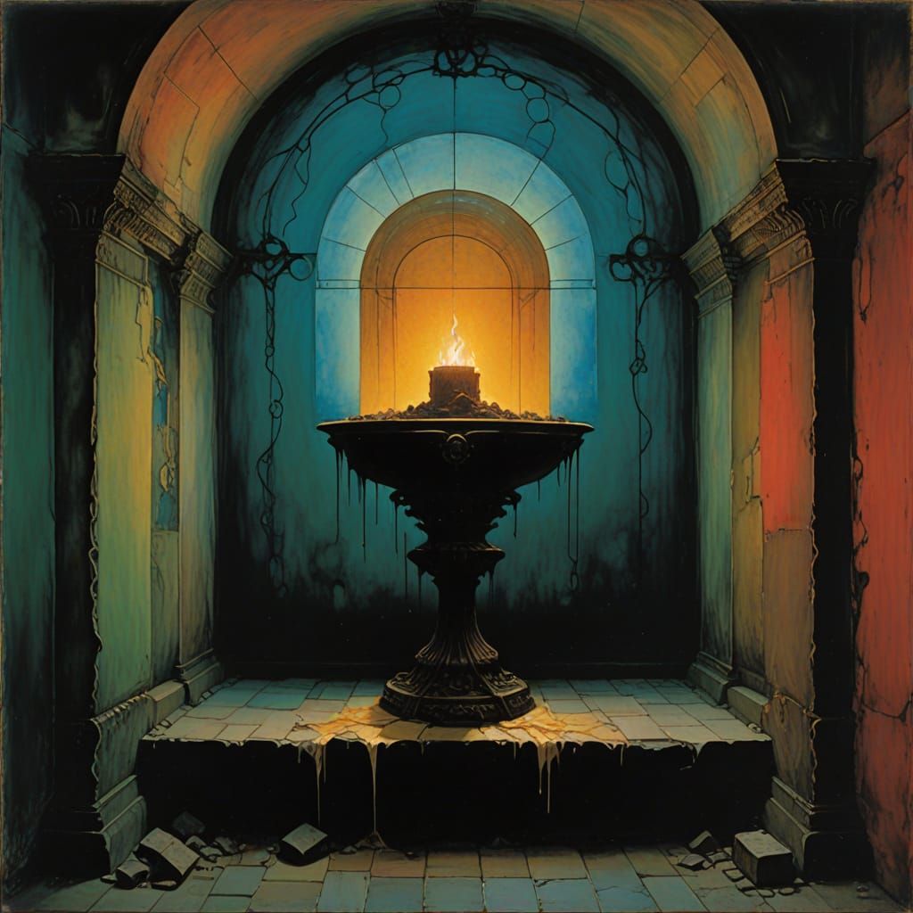 Surreal Glass Crucible in Flickering Candlelight