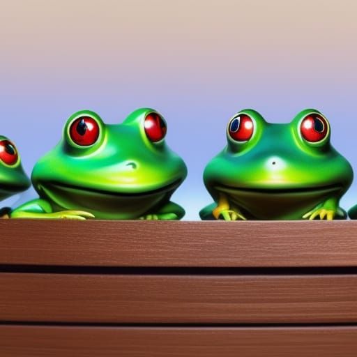 Whimsical Wooden Box of Frogs in 3D