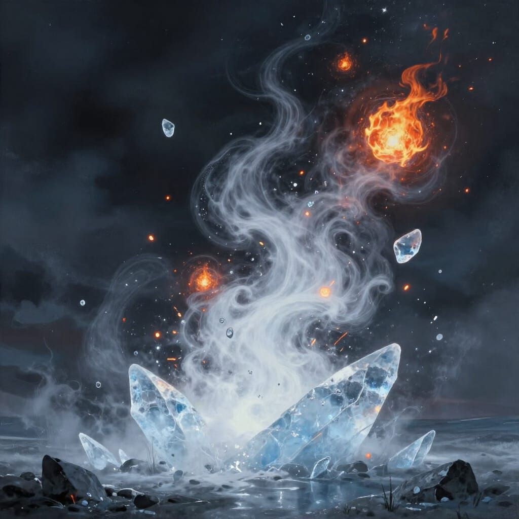 Ethereal Elemental Fusion: Fire and Ice Falling in Surreal L...