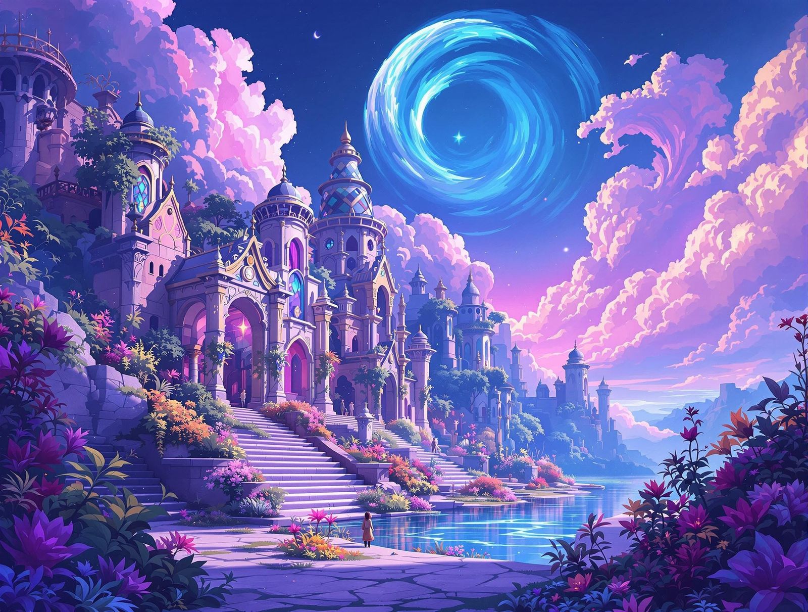 Dreamlike Fantastical Realms in Rich, Blue-Purple Hue