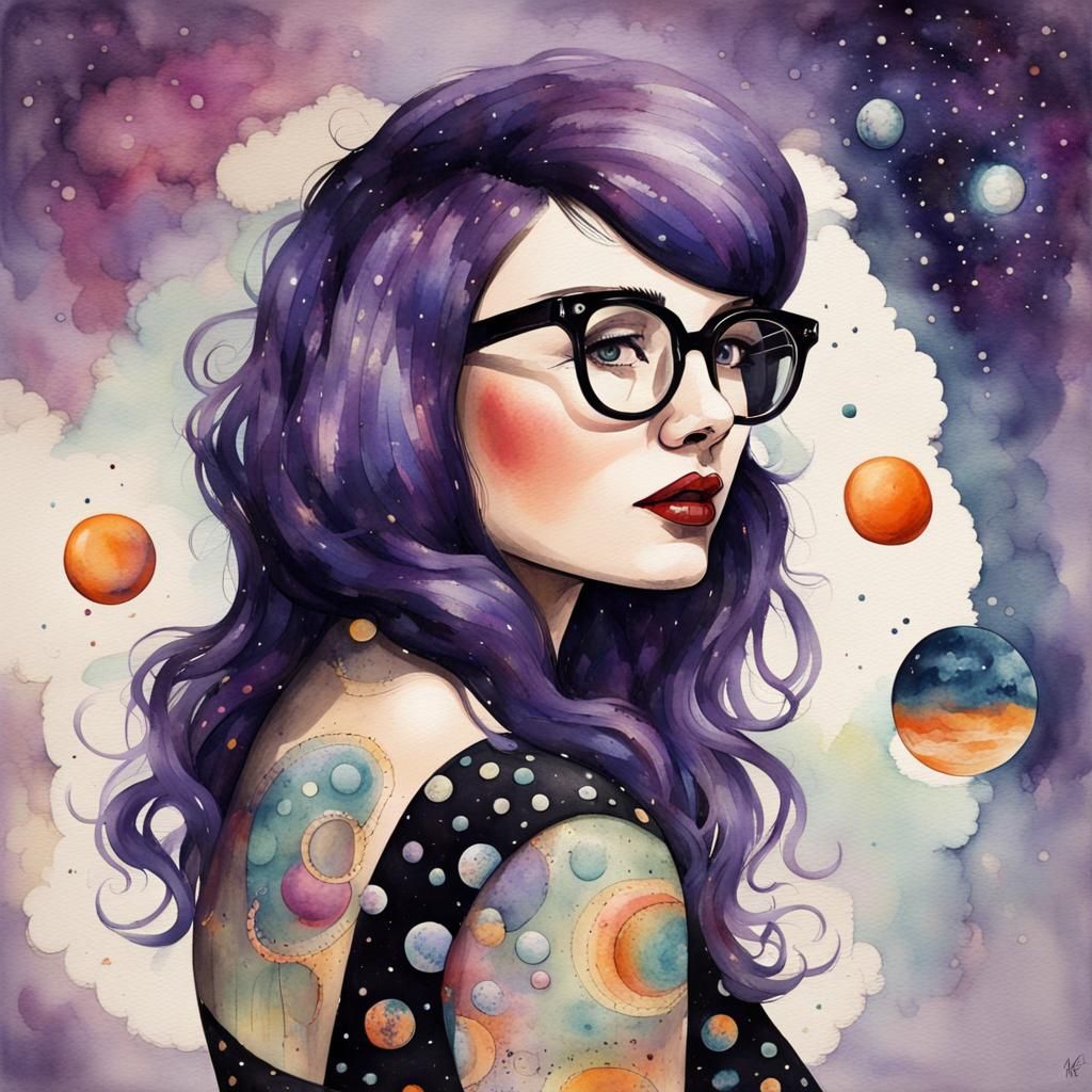 Curvy Punk Girl Portrait in Watercolour Style