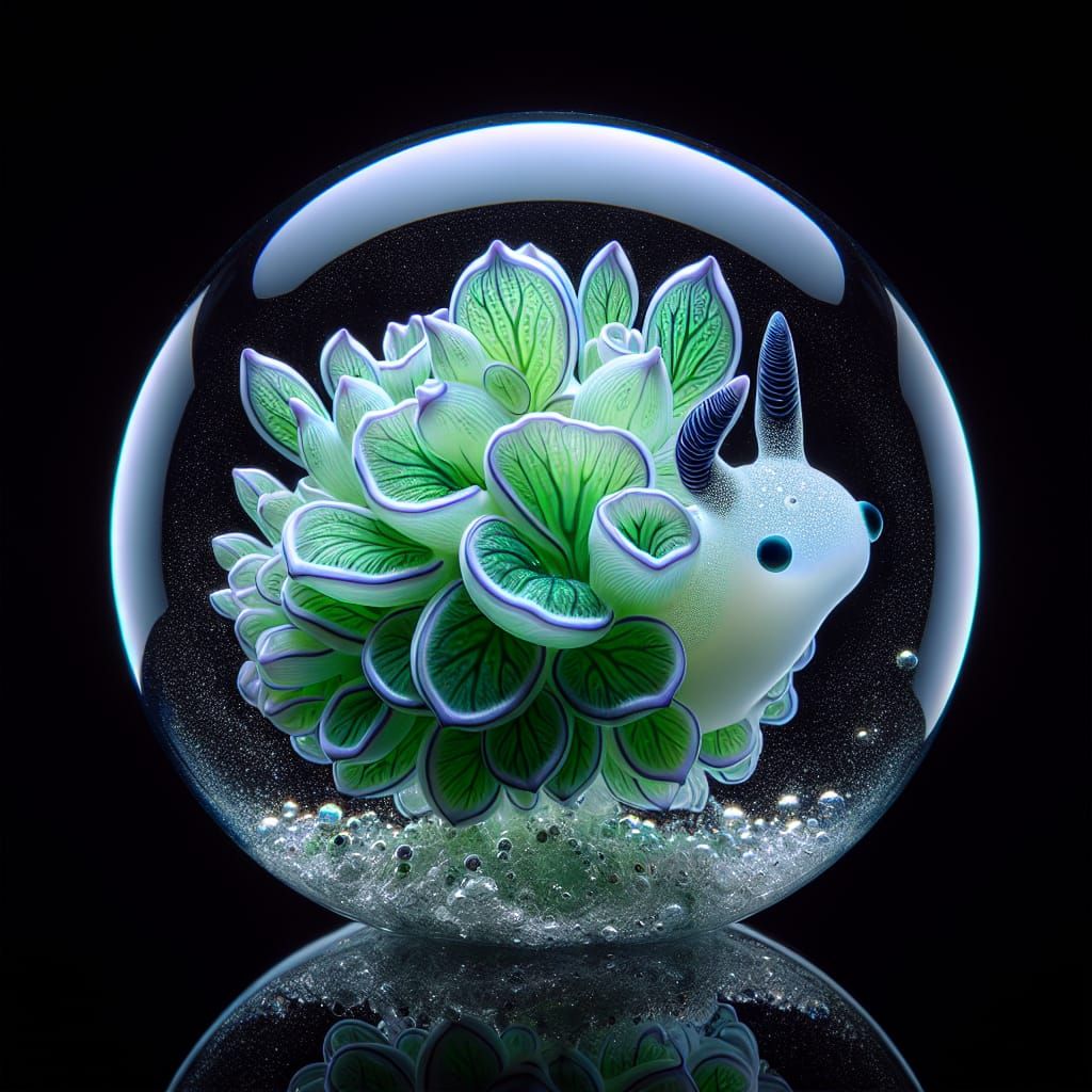 Bioluminescent Leaf Sheep in Crystal Glass Sculpture