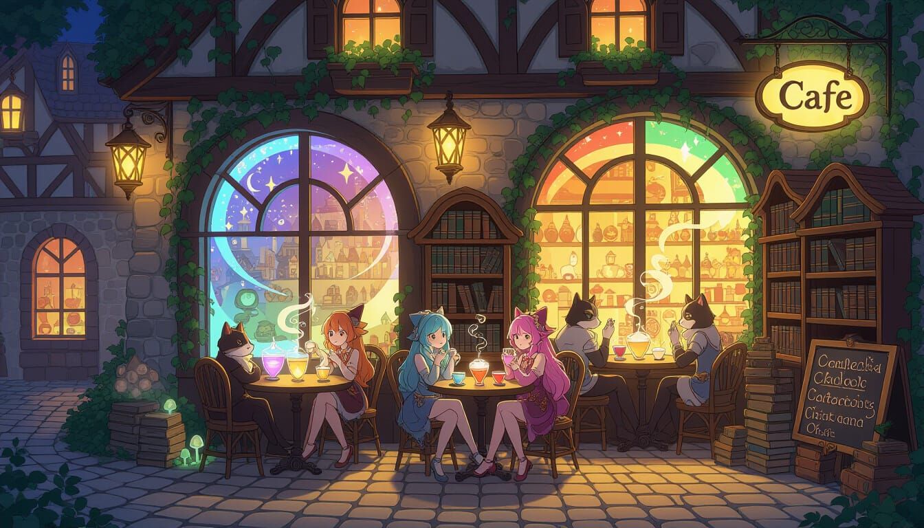 Whimsical Storybook Cafe: Anime Art Style