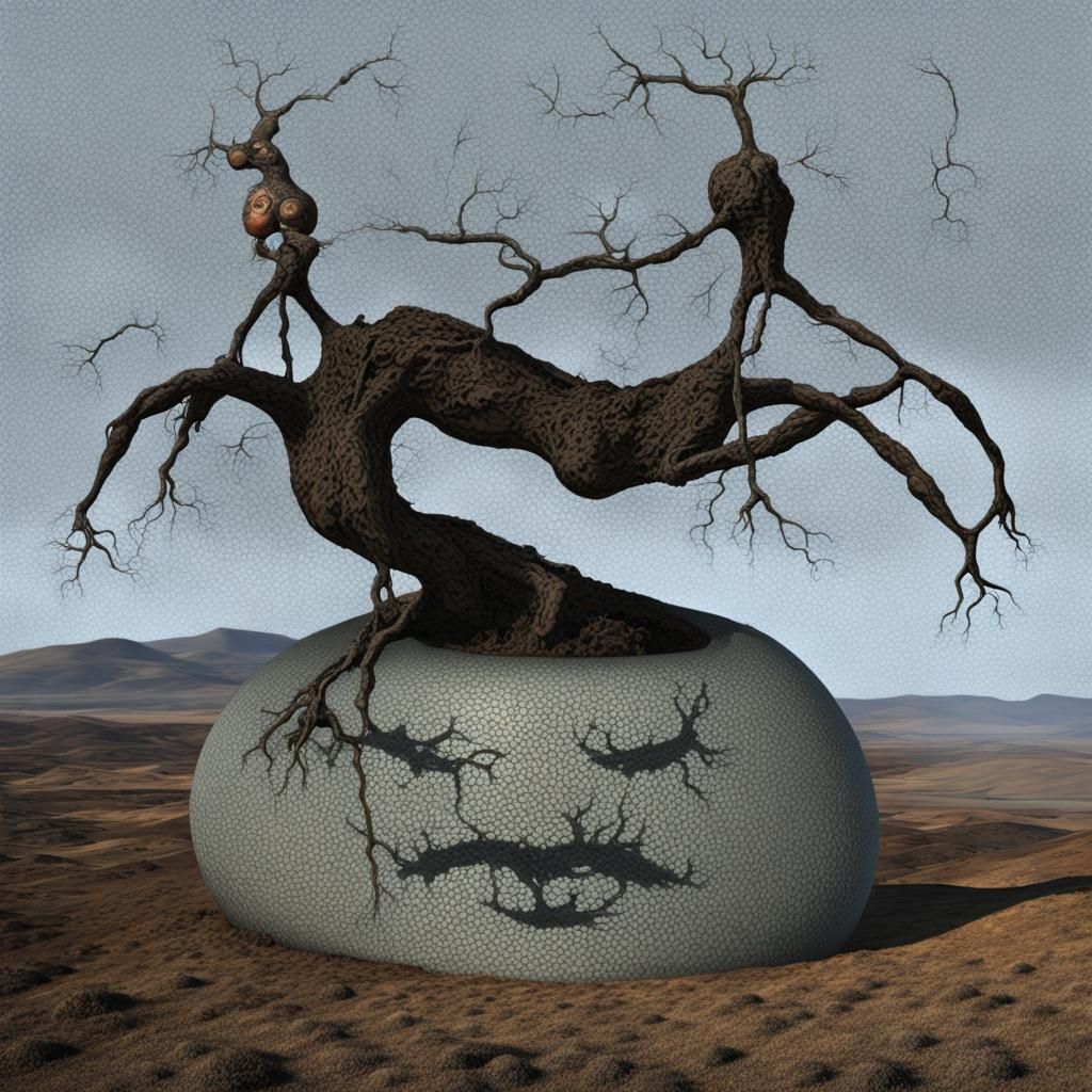 Surreal Character Wandering in a Dreamlike Landscape