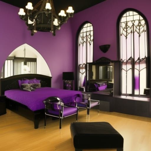Purple lightning bedroom with Black walls with purple lightning on the walls& black windows with purple lights built-in ...