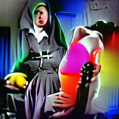 Film Noir Nun in Colorful Style