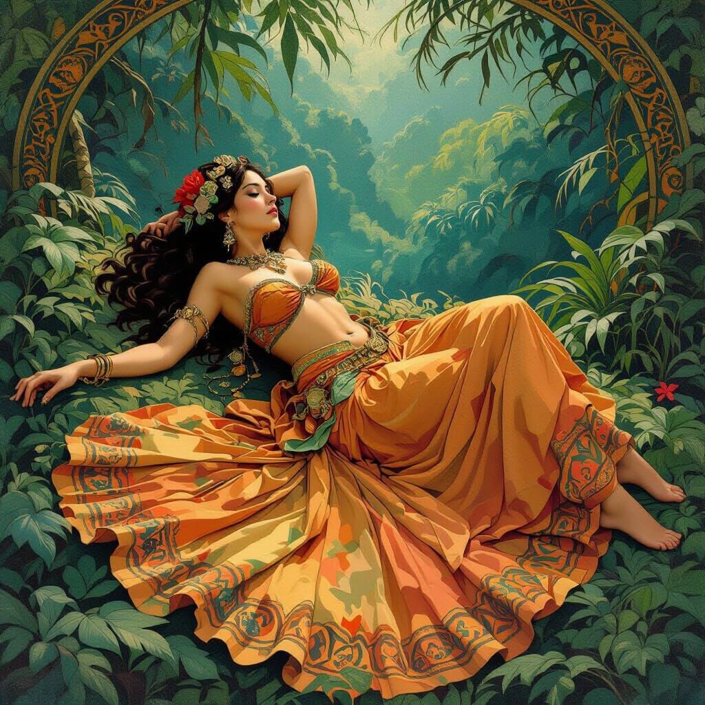 Jungle Woman in Art Nouveau Style