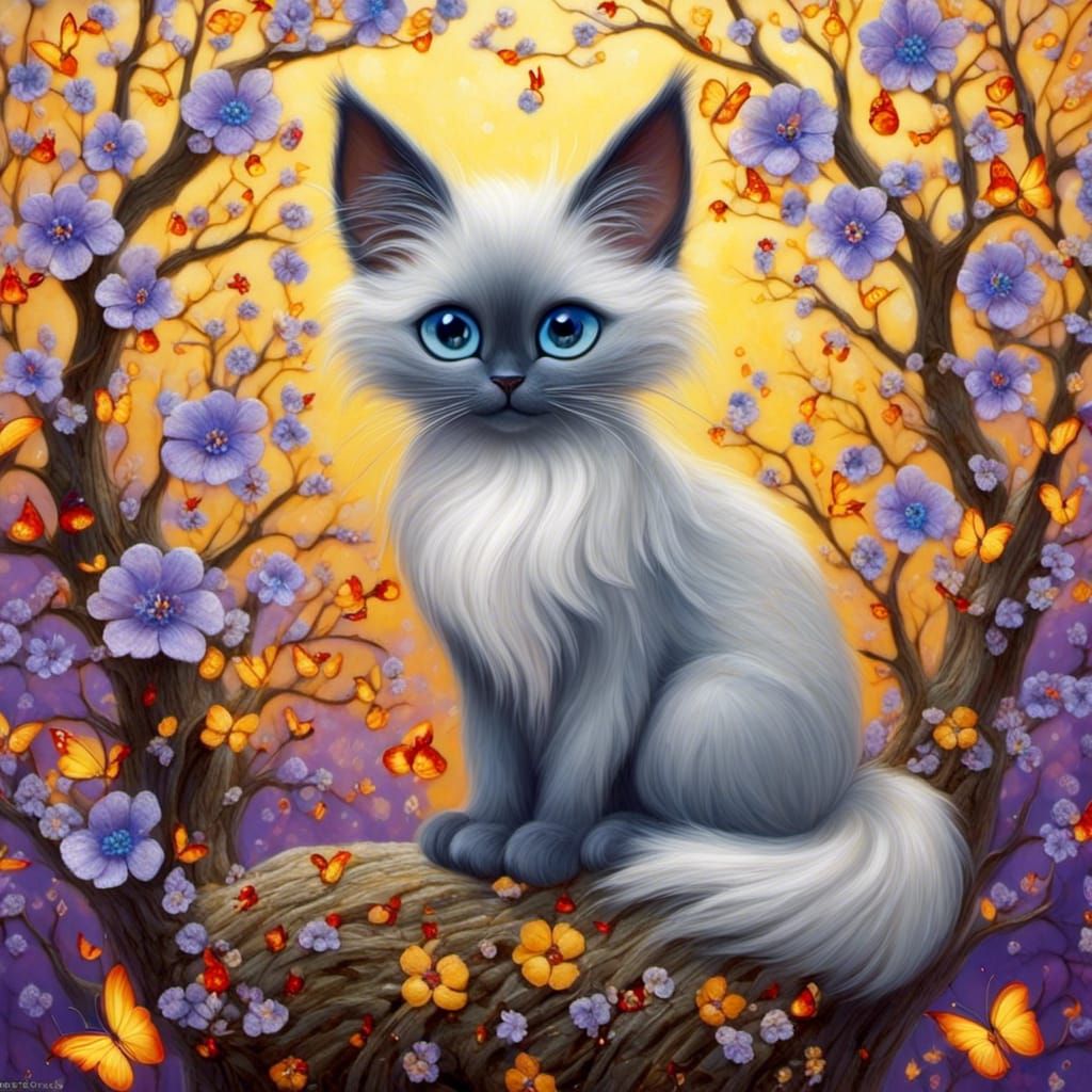Balinese Cat in Treehouse, Detailed Art Style