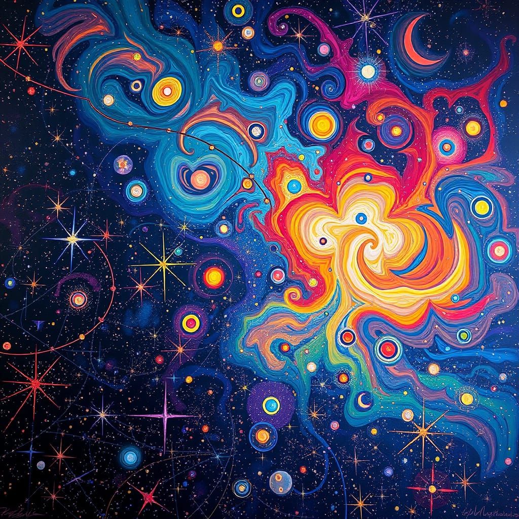 Vibrant Starry Night Sky in Surreal Style