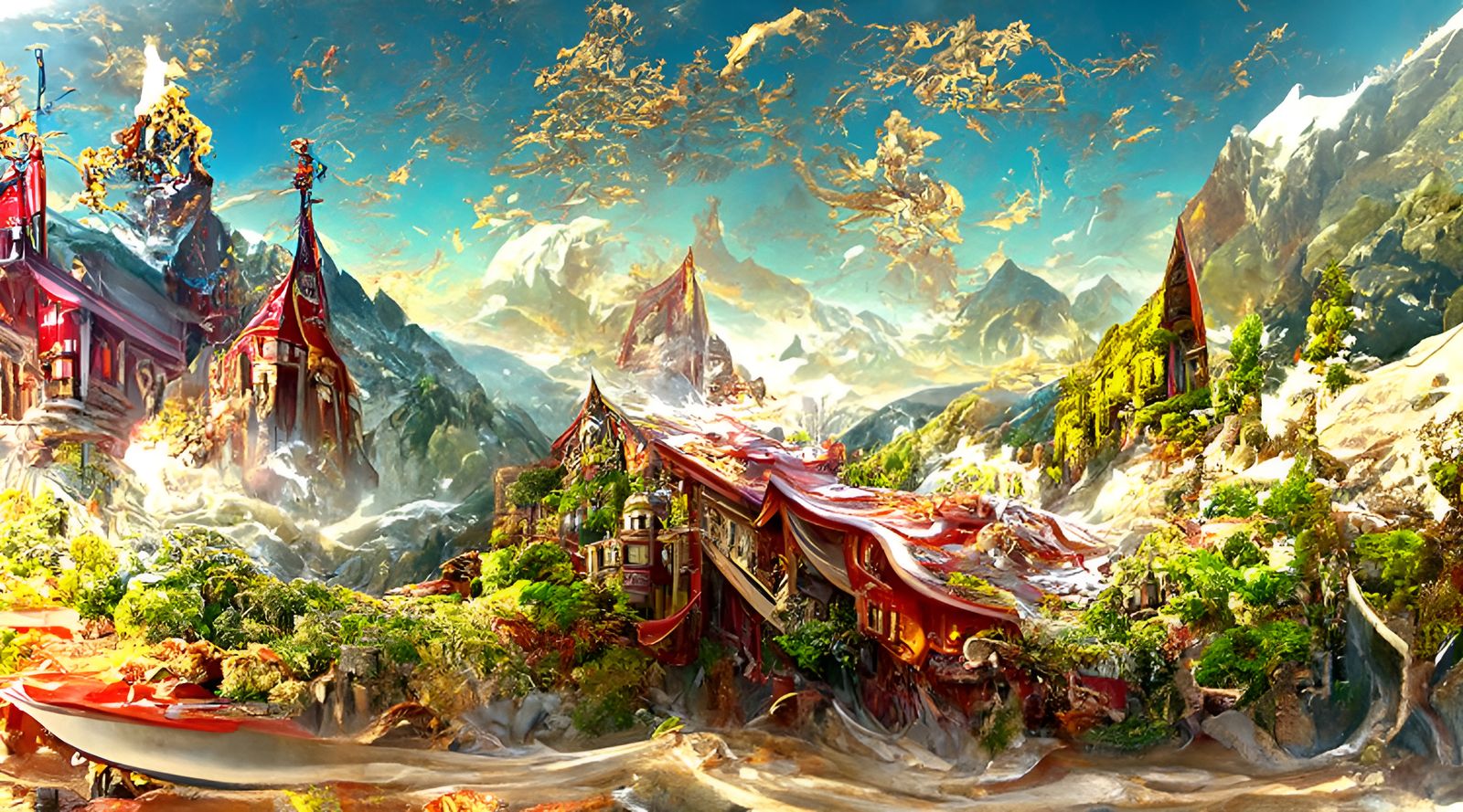 Fantasy Mountain Villa in Digital Surrealism