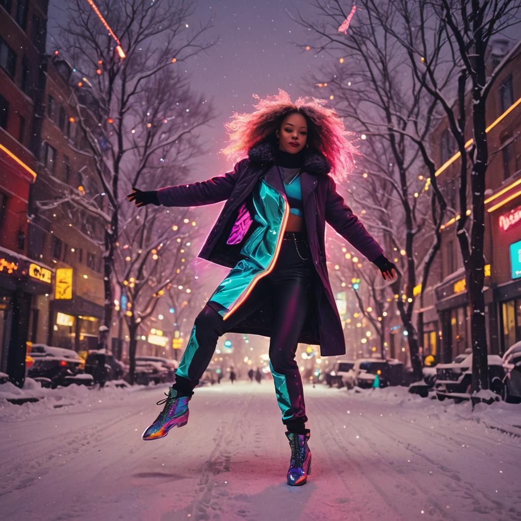 Confident Dancer in Neon City with Sparks