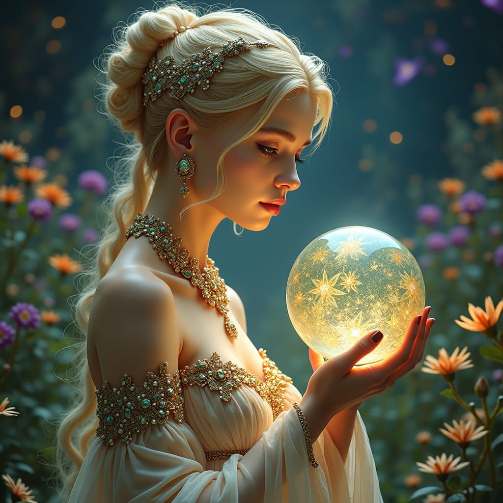 Freyja Gazing into Orb, Art Nouveau Style